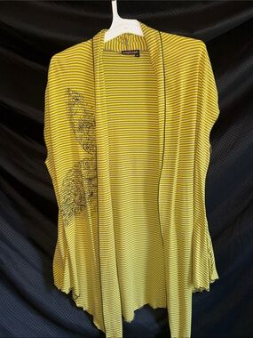 Striped Yellow and Gray Floral Embroidered Cardigan
